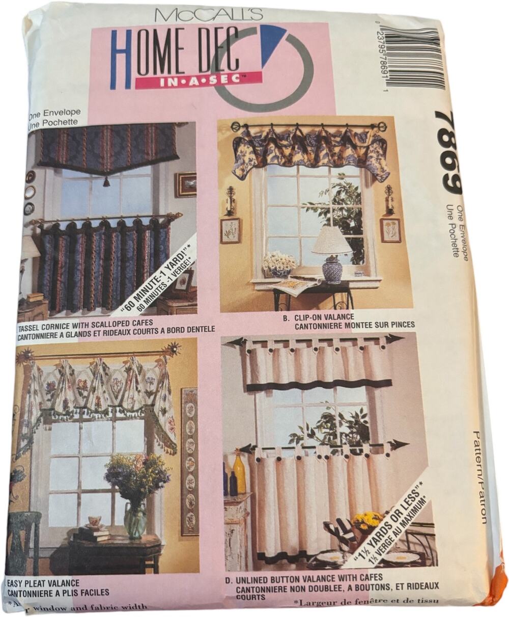 McCall's 3087, Home Decor, Window Treatments, Toppers, Valances, Curtains